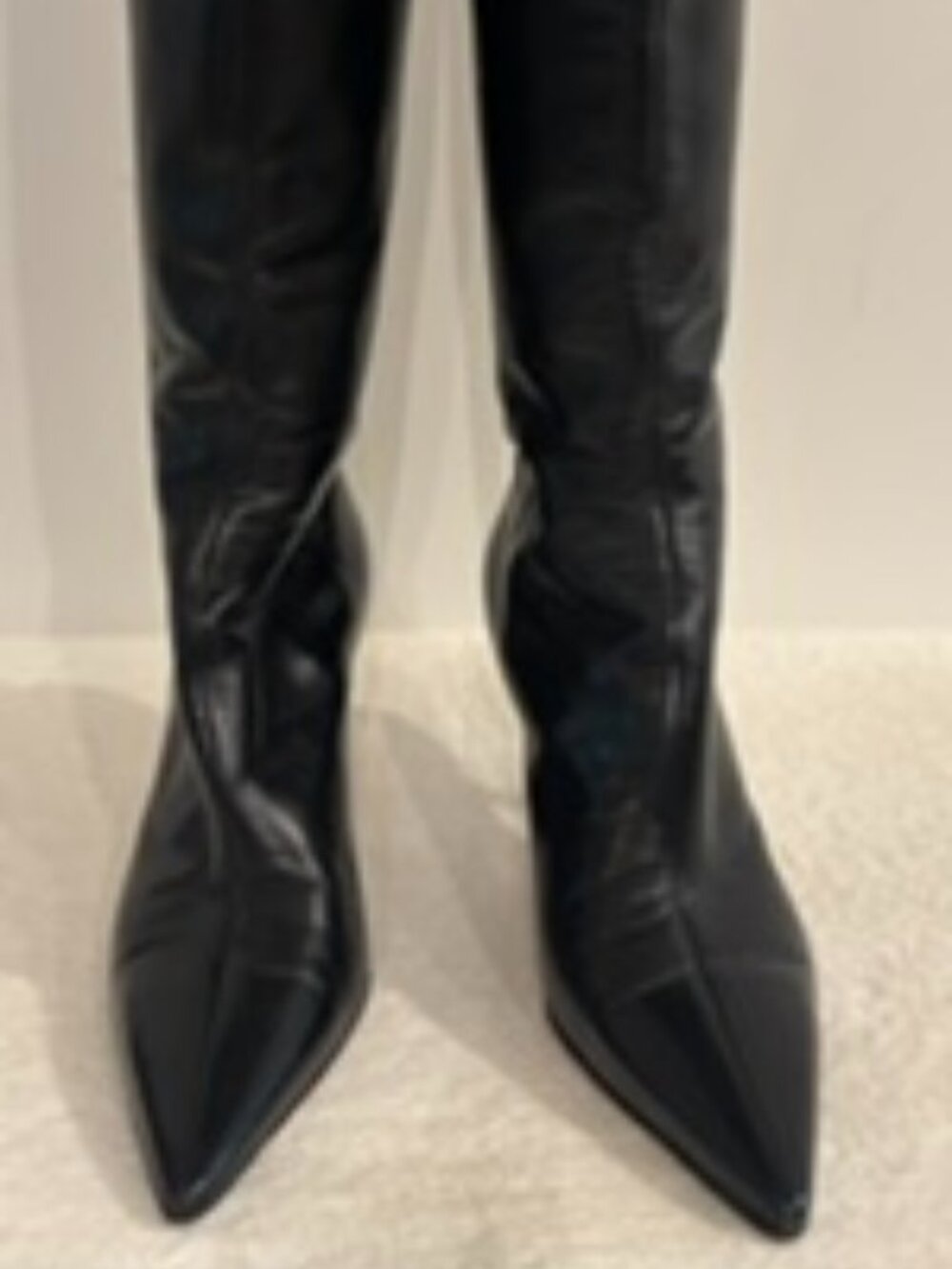 Jimmy Choo Black Leather Pointed Toe Knee-High Stiletto Boots - 38